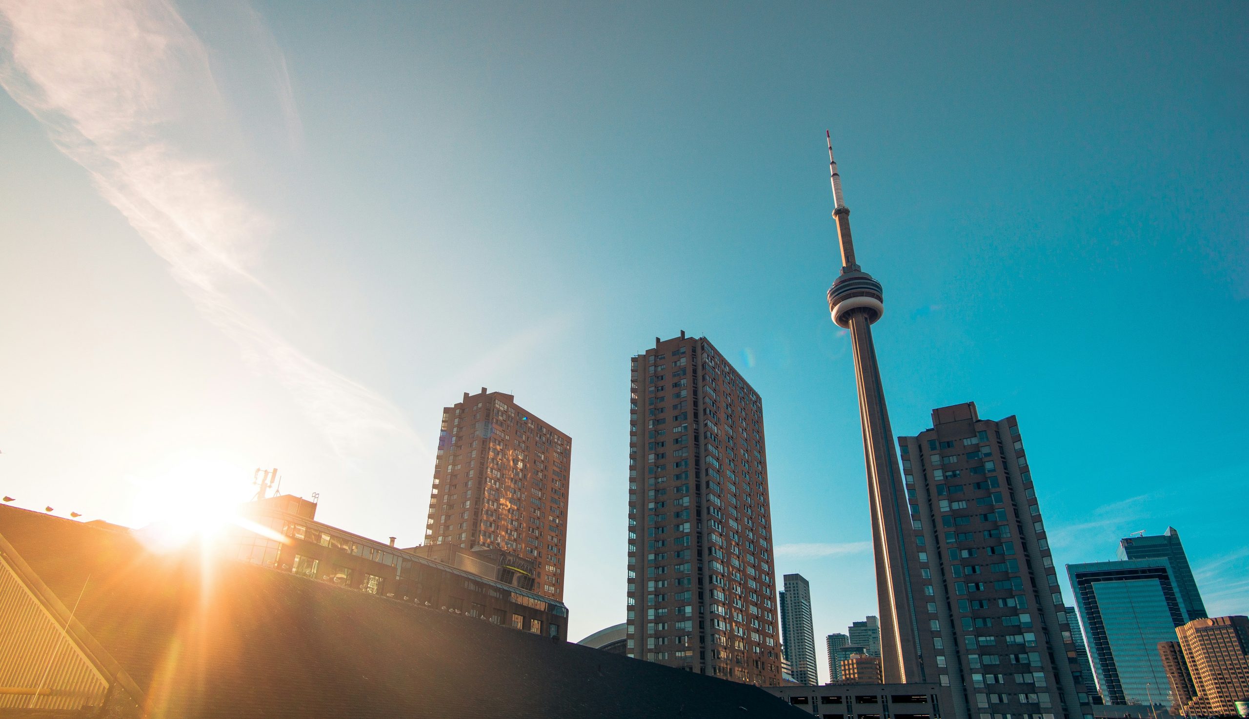 An image of the CN Tower from an angle.